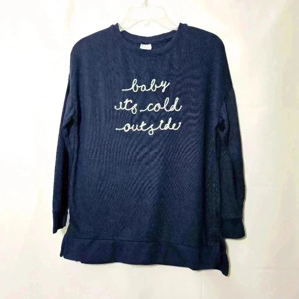 Secret Treasures Womens 'baby it's cold outside' Blue Poly Blend Pajama Top M